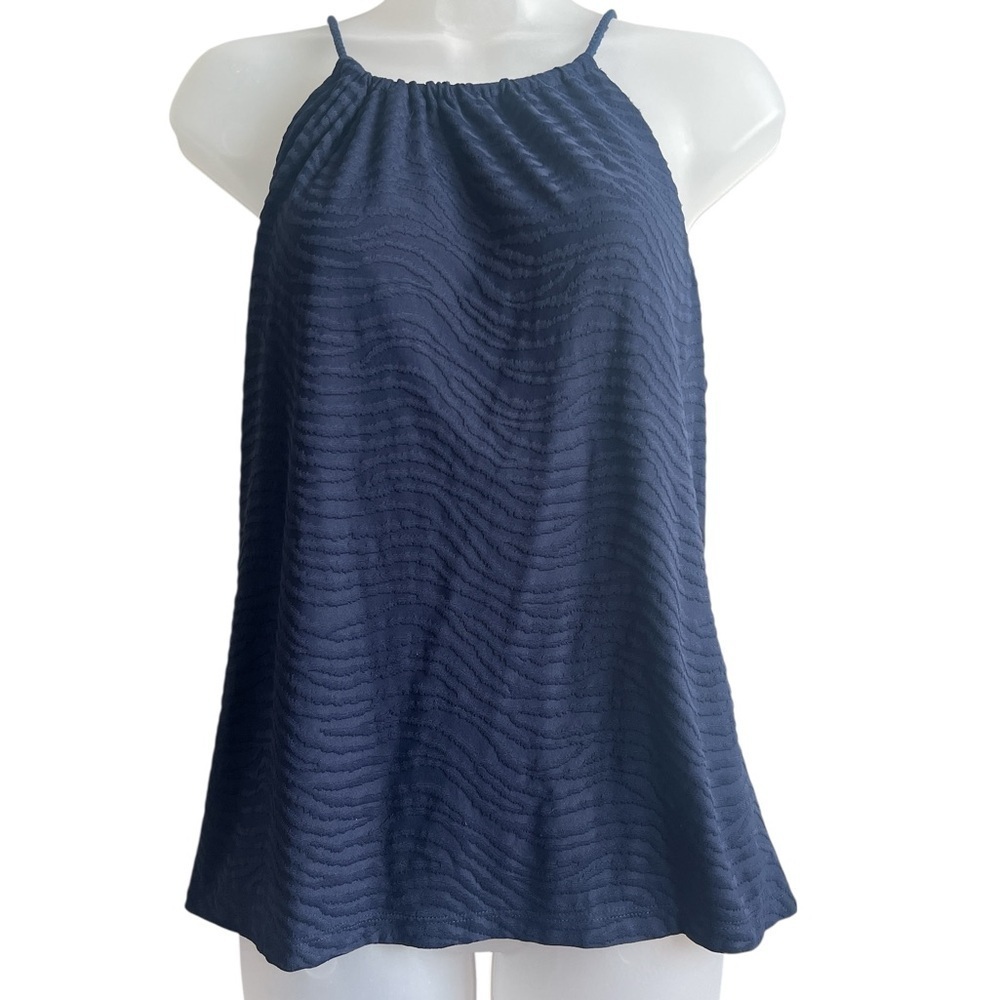 J. McLaughlin Navy Blue Textured Tie Halter Sleeveless Top Large